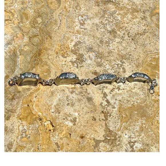 Artisan Bracelet W/ VNTG Anchor Hocking Lead Crystal Glass & Silver Blend Bezels - Picture 9 of 17